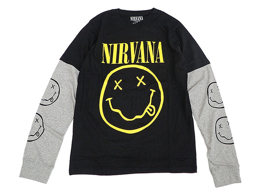 NIRVANA/LAYERED YEL HAPPY FACE L/S TEE