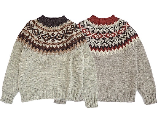 【Harley of Scotland】CHUNKY CREW FAIRISLE YOKE SWEATER