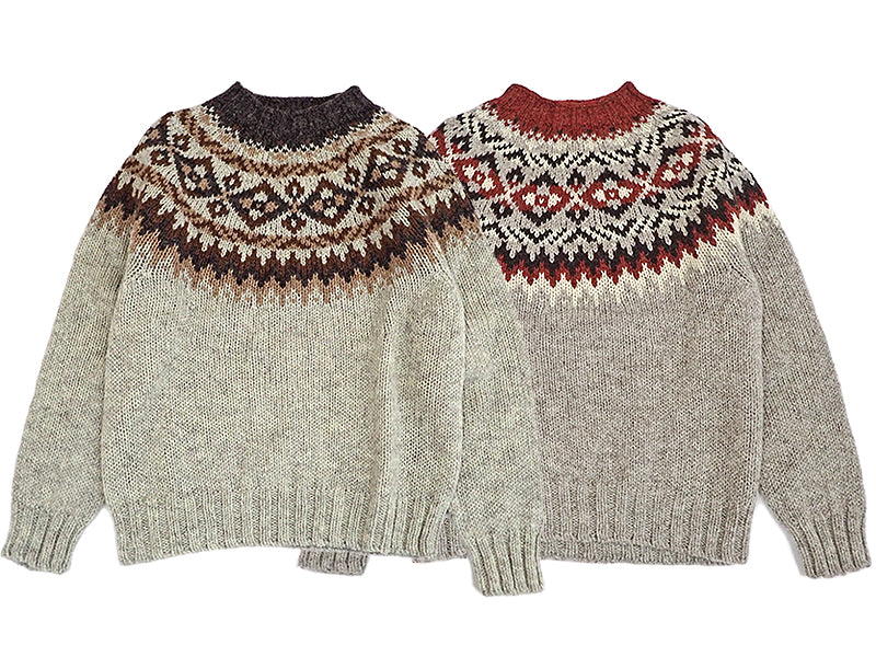 【Harley of Scotland】CHUNKY CREW FAIRISLE YOKE SWEATER