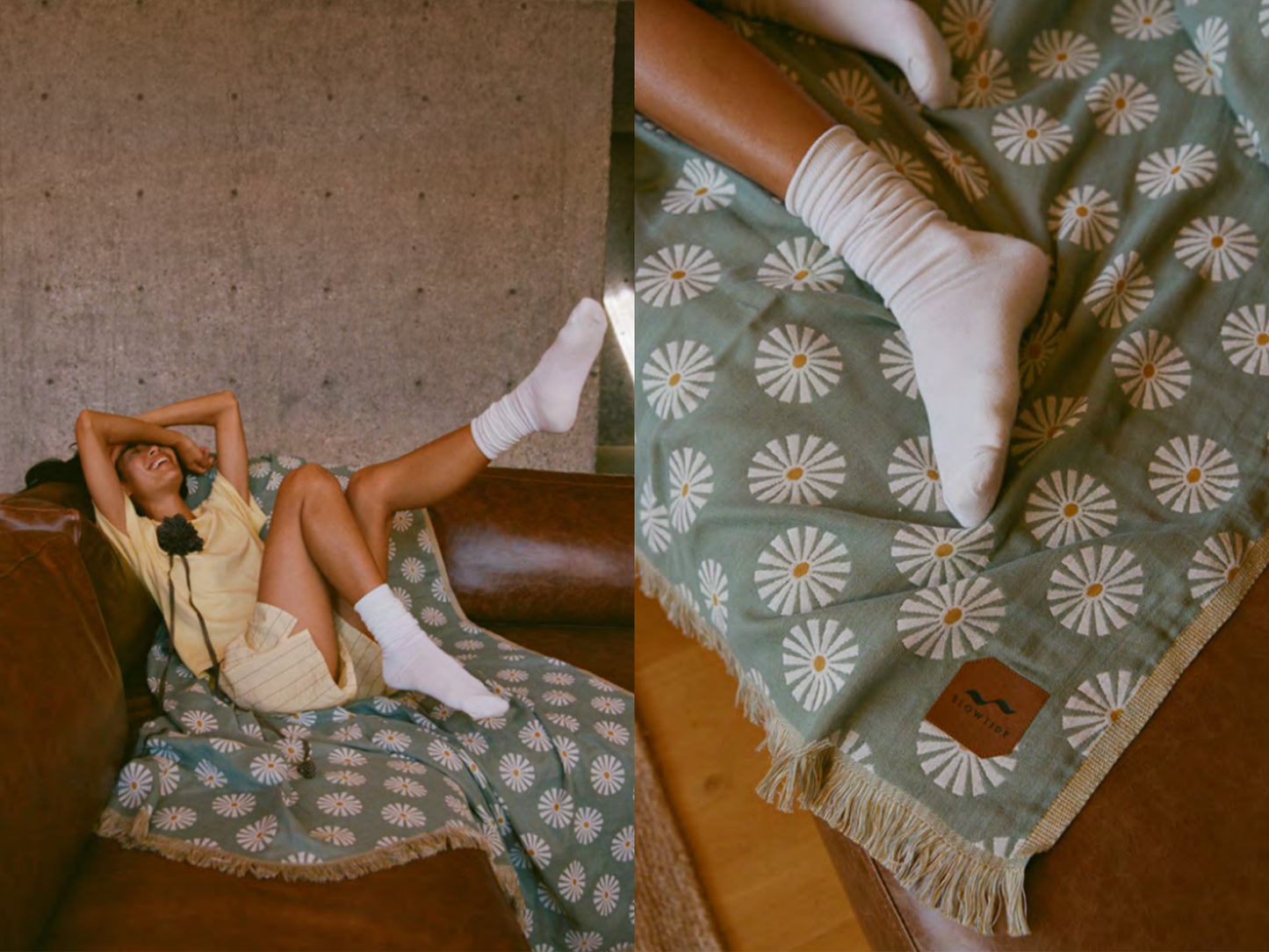 【SLOW TIDE】SUN DAZED DRIFTWEAVE BLANKET GREEN