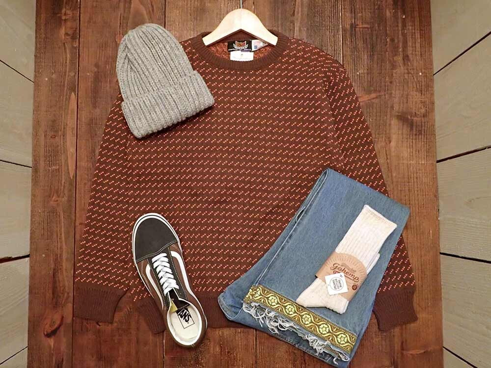 [Brimwick] BIRDS EYE COTTON CREW NECK SWEATER 