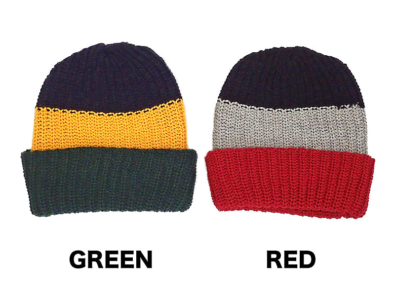 【Bulky Knit Color Block Caps】COLUMBIA KNIT