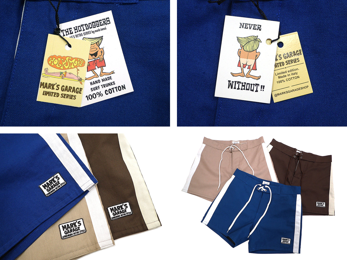 MARK'S GARAGE×HOLYSMOKE SURF TRUNKS / SIDE TWO LINES