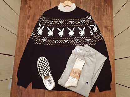 [PLAYBOY]80S RABBIT CREW SWEATER 
